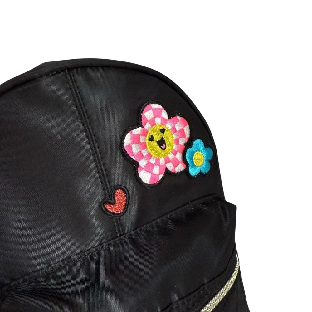 Claire's Checkered Daisy Patch Black Quilted Mini Backpack‎
